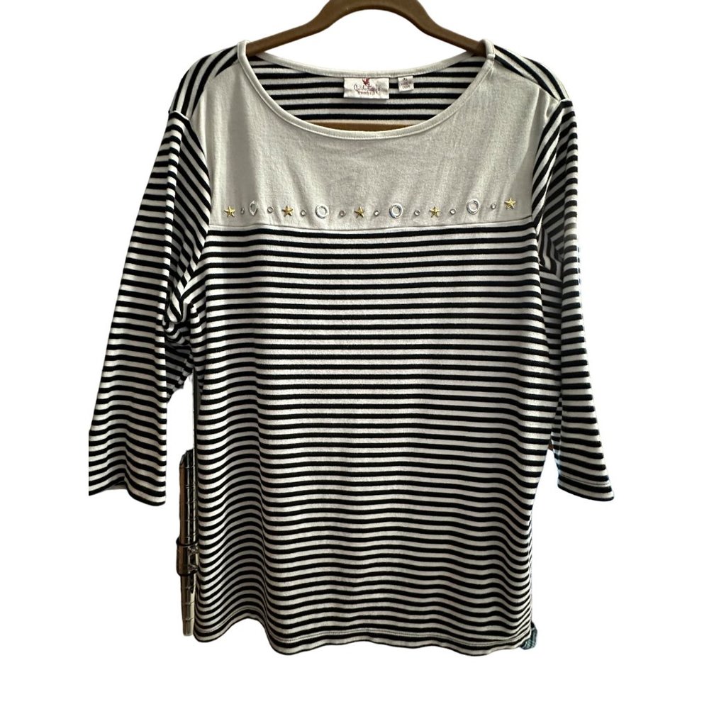 Quacker Factory Size Xl Navy Stripe Circle Star E… - image 1